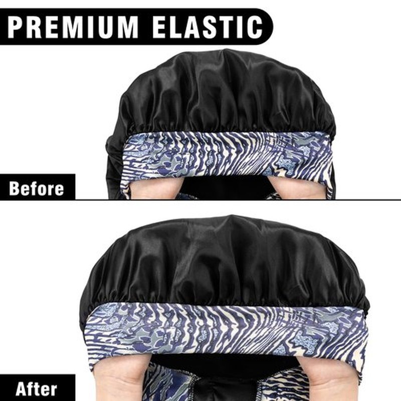 2Pack Bonnets for Black Women Braid Bonnet, Large Long Bonnet Satin Bonnet for Braids,Black Women Silk Bonnet with Stretchy Tie Band Braid Bonnet for Sleeping Extra Long (Pink &Black Pattern)