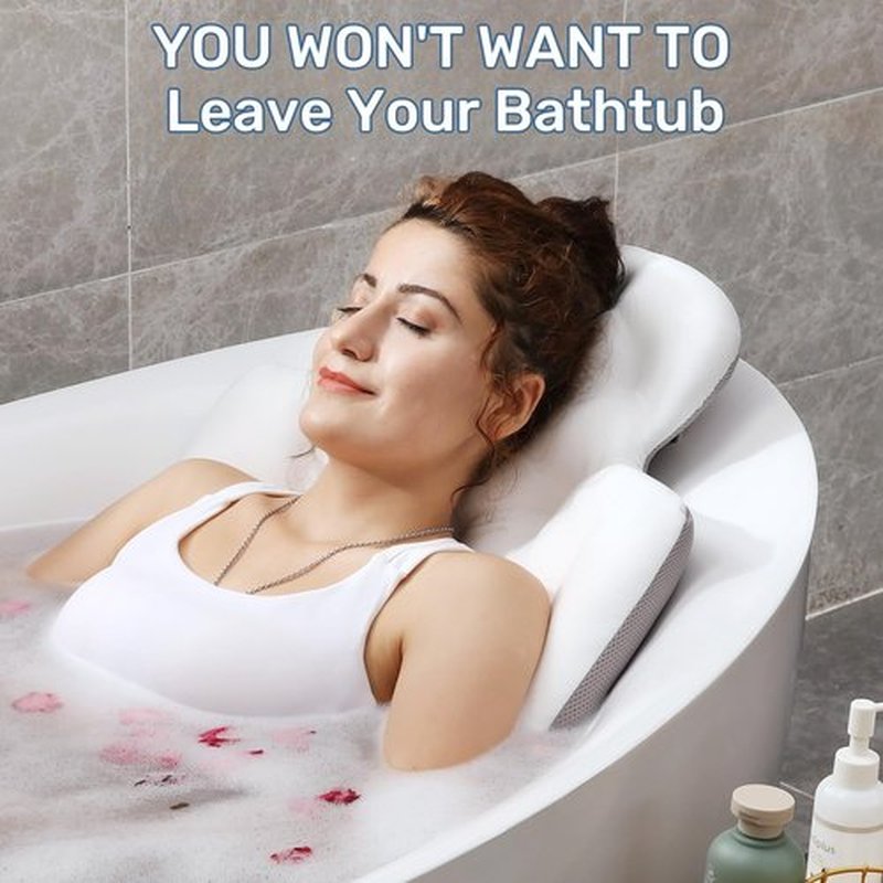 Full Body Bath Pillow for Bathtub, Thick Bathtub Cushion with Laundry Bag, Luxury Tub Pillow for Bath for Headrest Neck and Back Support White 56" x 16"