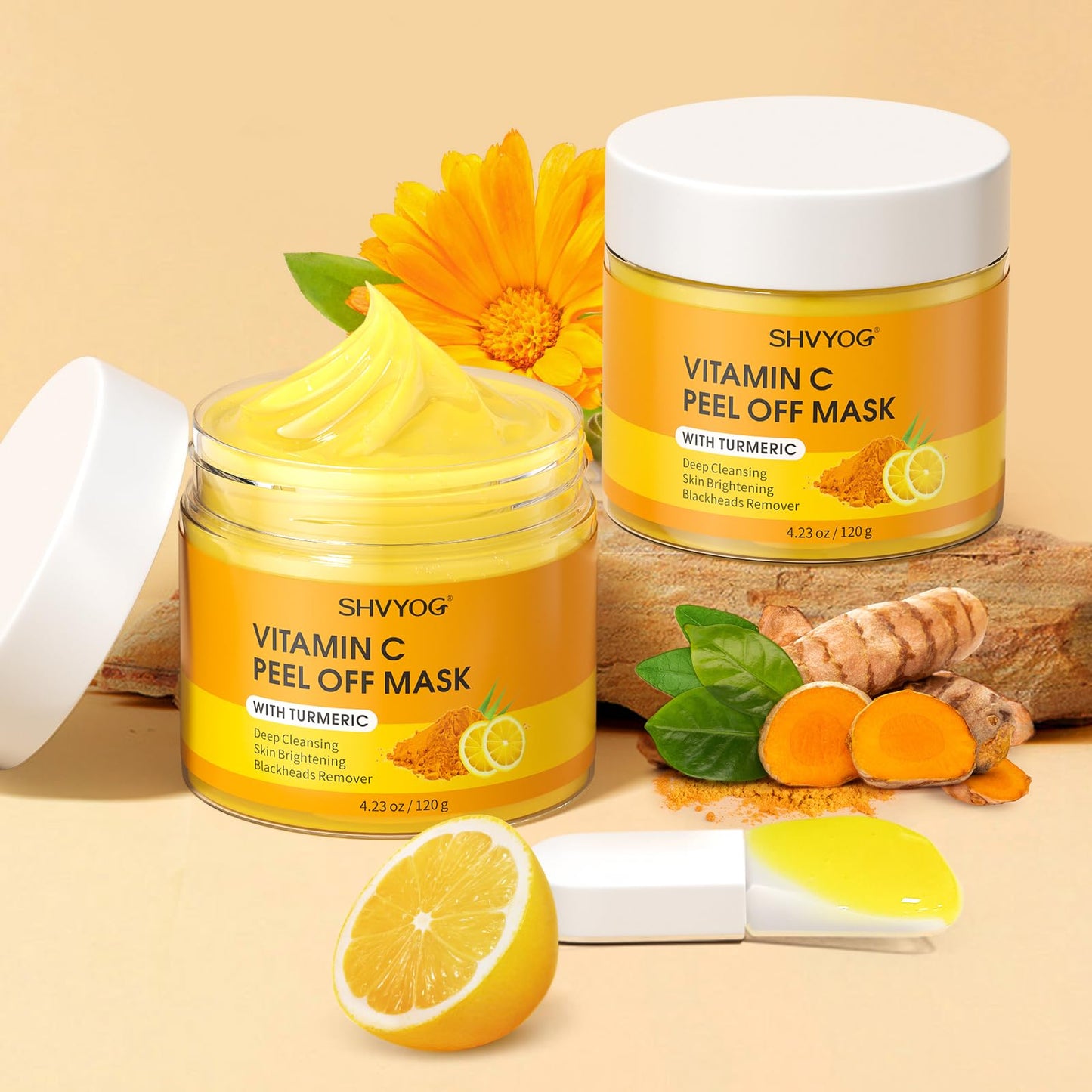 SHVYOG Calendula Peel Off Face Mask, Peel Off Mask with Vitamin C Serum & Brush (100g+30ml)