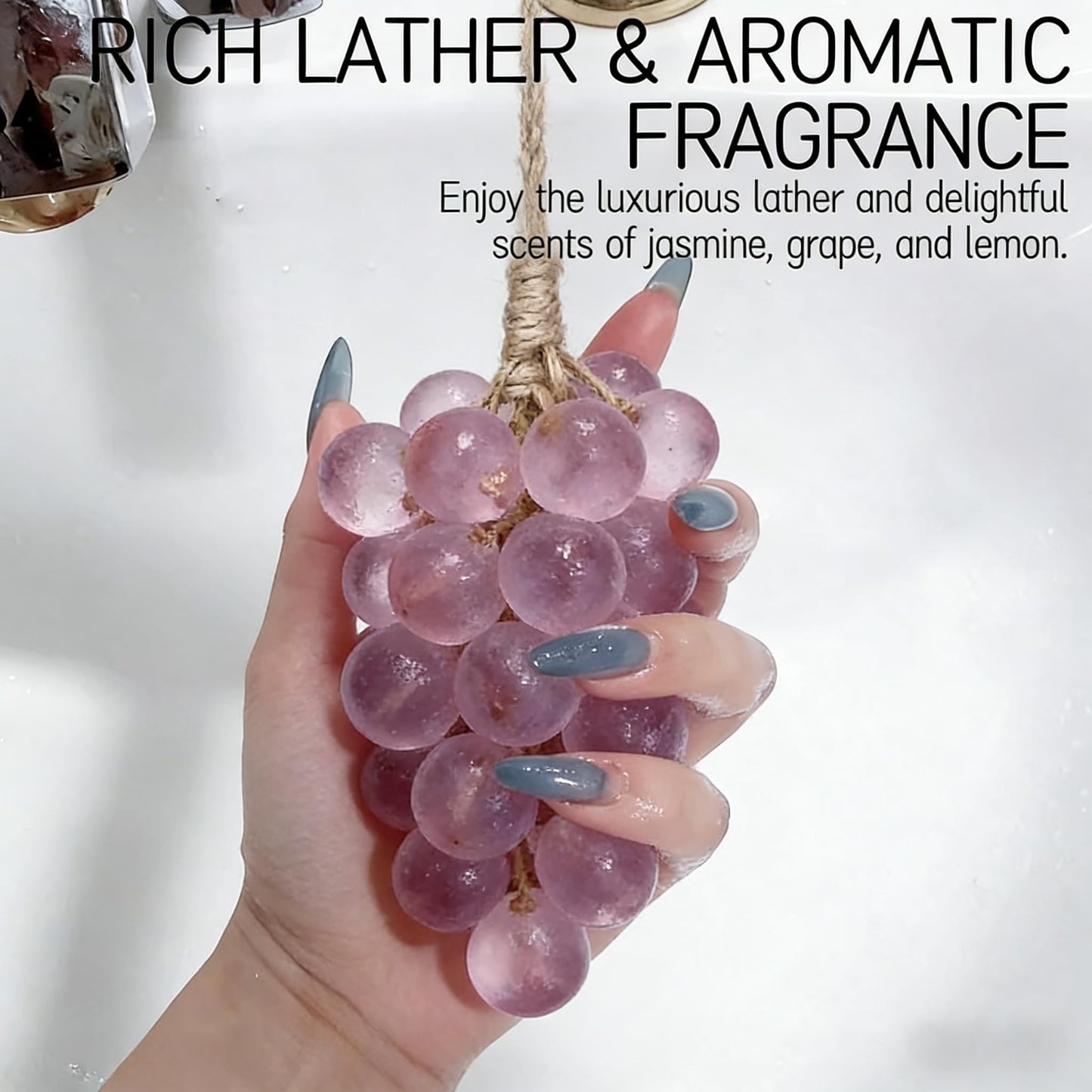 BIBOBIYB Grape Soap on a Rope, Fruit-Shaped Hanging Bath Soap(Purple)