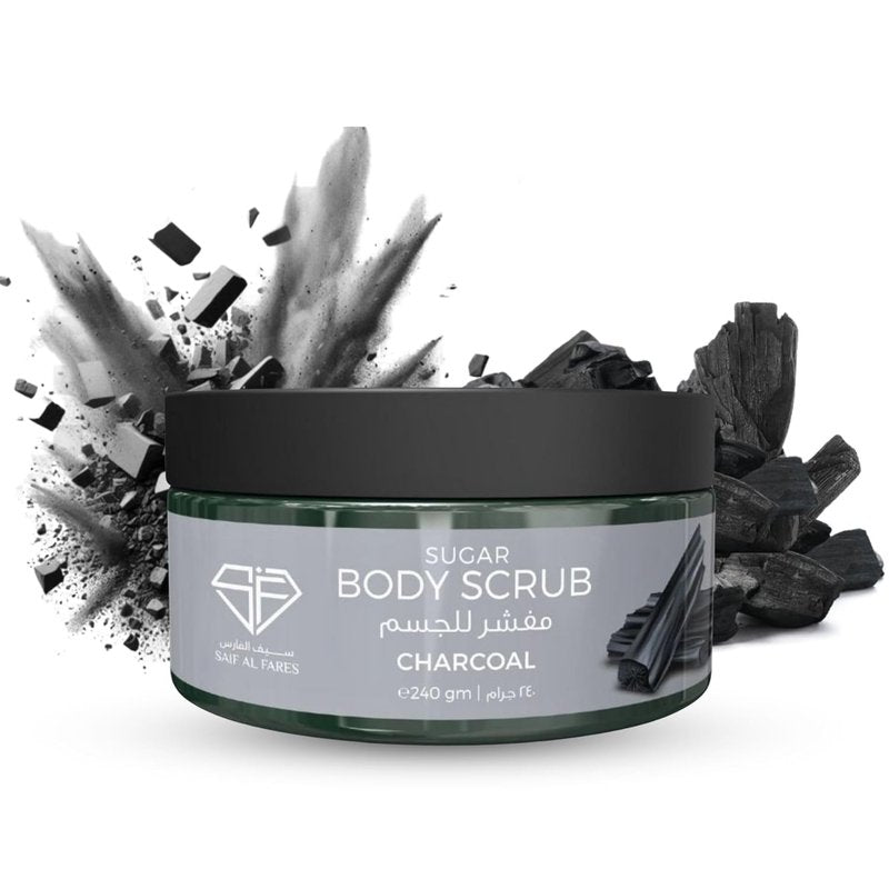 Sugar Body Scrub - Alcohol-Free Exfoliating Skincare with Refreshing Scent | 240ML (8.1 Fl Oz) Charcoal