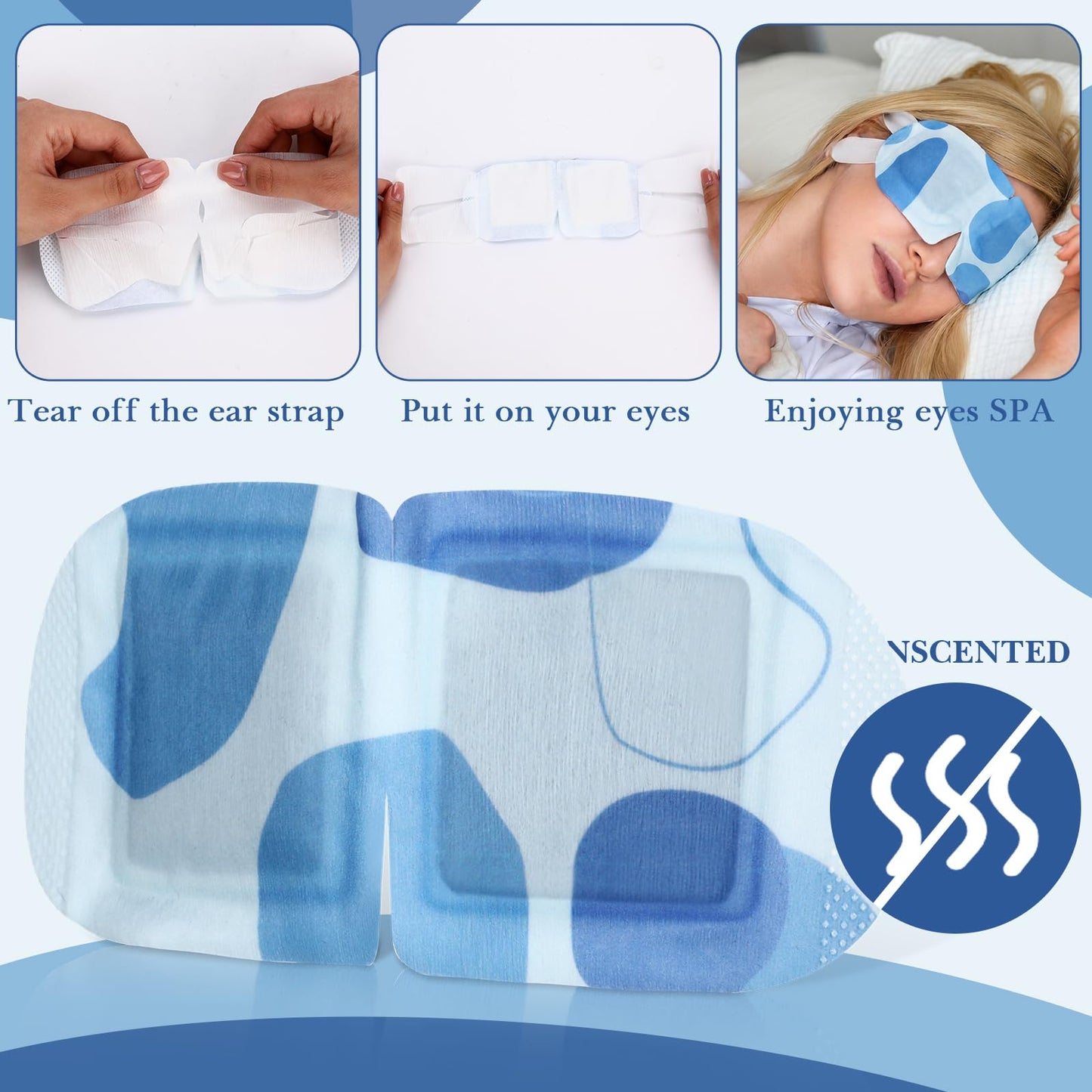 Funnysoft 100 Pack Steam Eye Mask Disposable Self Heated Eye Masks Bulk Warm Compress for Eyes Self Heating Steam Mask for Home Spa Office Travel Warm Sleep Supplies Relaxation Gifts(Blue)