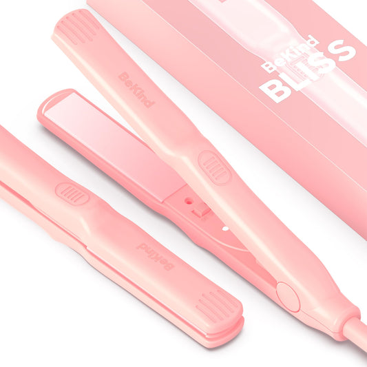 BeKind Bliss Hand-Sized Mini Hair Straightener - Portable Ceramic Small Flat Iron for Short Hair, Bangs, Curls - Lightweight, Dual Voltage Travel Hair Iron, Ideal for Styling & Touch-ups (Pink)