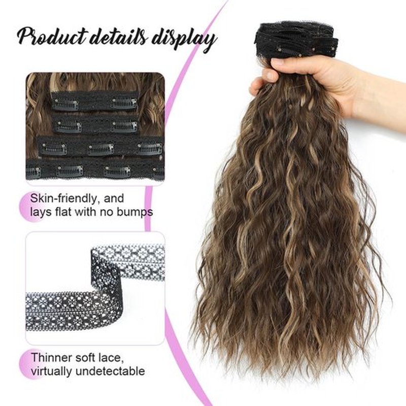 MORICHY Clip in Hair Extensions Clip ins 16'' Wavy Curly Clip in Hair Extensions Invisible Soft Lace Seamless Clip in Hair Extensions Highlights Brown Hair Extensions Synthetic Hair Pieces for Women