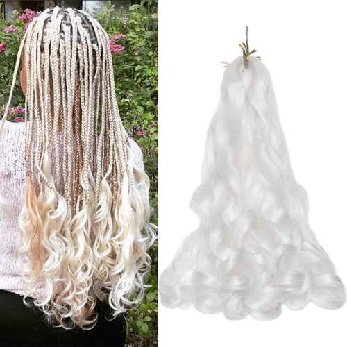 4 Packs French Curly Braiding Hair 24 Inch Loose Wave Spiral Curly Crochet Hair for Black Women Pre Stretched Braiding Hair with Curly Ends, white#