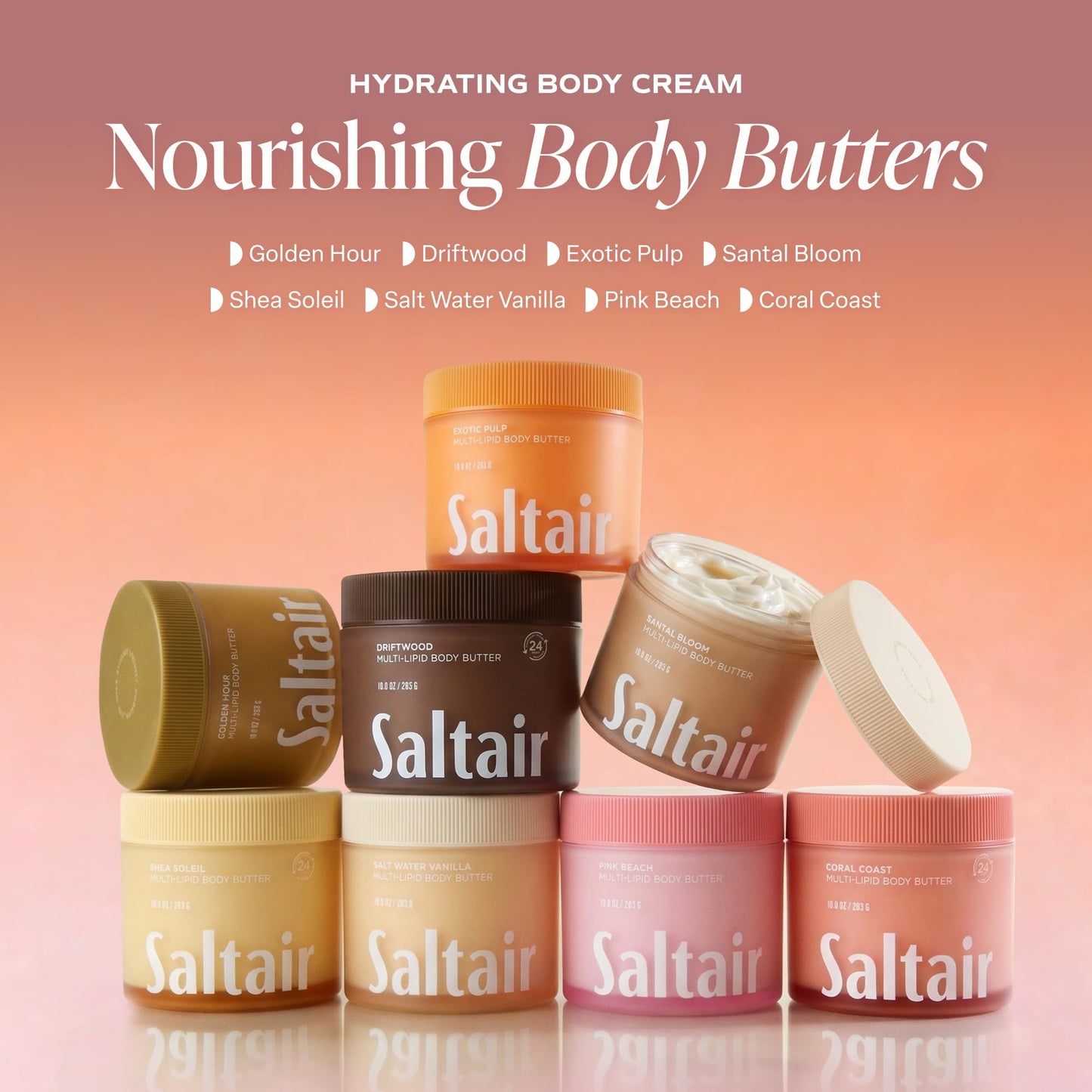 Saltair Multi-Lipid Body Butter - Rich, Nourishing Hydrating Body Cream with Ceramide Complex, Coconut Oil, Shea Butter, and Sea Buckthorn. Moisturizing Dry Skin Care. 10oz Jar - Salt Water Vanilla