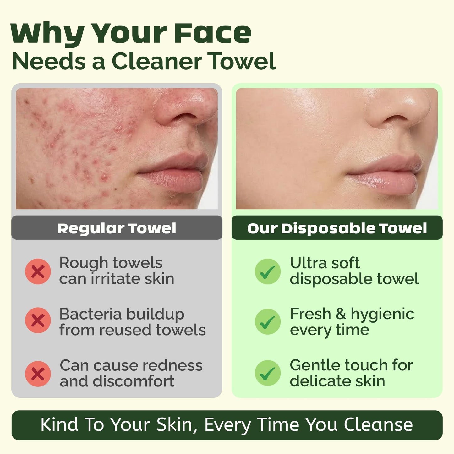 Disposable Face Towels XL, 60 Count, Ultra-Soft, Vegan, Cruelty-Free