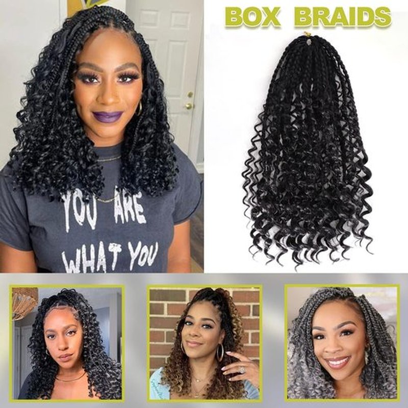 VIOLET 14 Inch Box Braids Crochet Hair 7 Packs Goddess Braiding Hair with Curly Ends Prelooped Synthetic Crochet Hair for Black Women(14 Inch, 7Packs, 1B)
