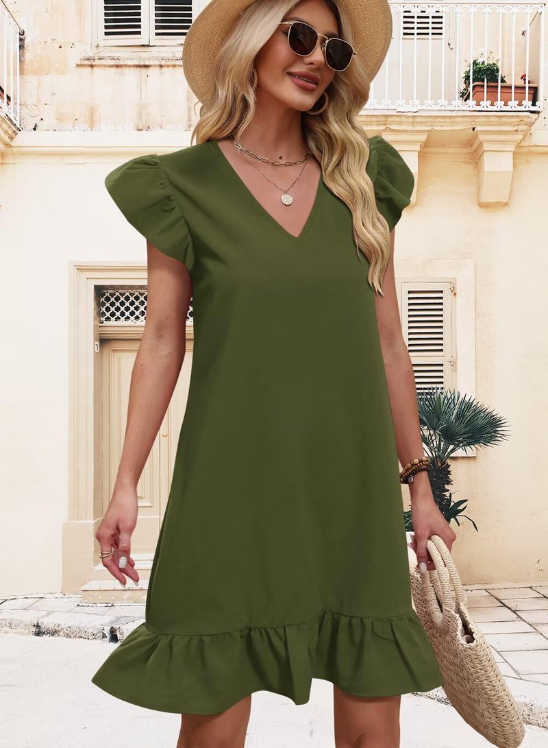 Spring Summer Dresses for Women - V Neck Cap Sleeve Ruffle Hem Casual Beach Dress | 2026 Collection