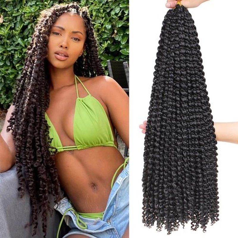 Leeven 1 Pack Passion Twist Braiding Hair for Butterfly Locs Natural Black Water Wave Crochet Passion Twist Hair for Women 30 Inch Super Long Bohemian Braids Synthetic Crochet Hair 1B#