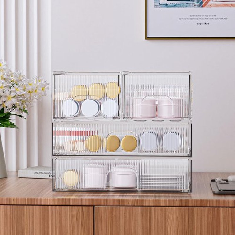 ZHIAI Stackable storage drawer, acrylic storage box for cosmetics and beauty products, suitable for dressing tables, bathrooms, cabinets, storage rooms, bedrooms and home organisation 4 pcs set
