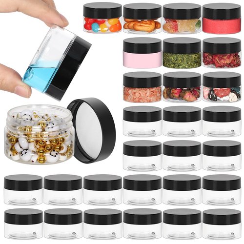 1oz Containers with Lids 28Pack, Jaisie.W 1 oz Plastic Containers with Lids- Clear Refillable Cosmetic Small Plastic Containers with Black Screw Lid for Liquid and Solid Products (1 oz, 28Pack)