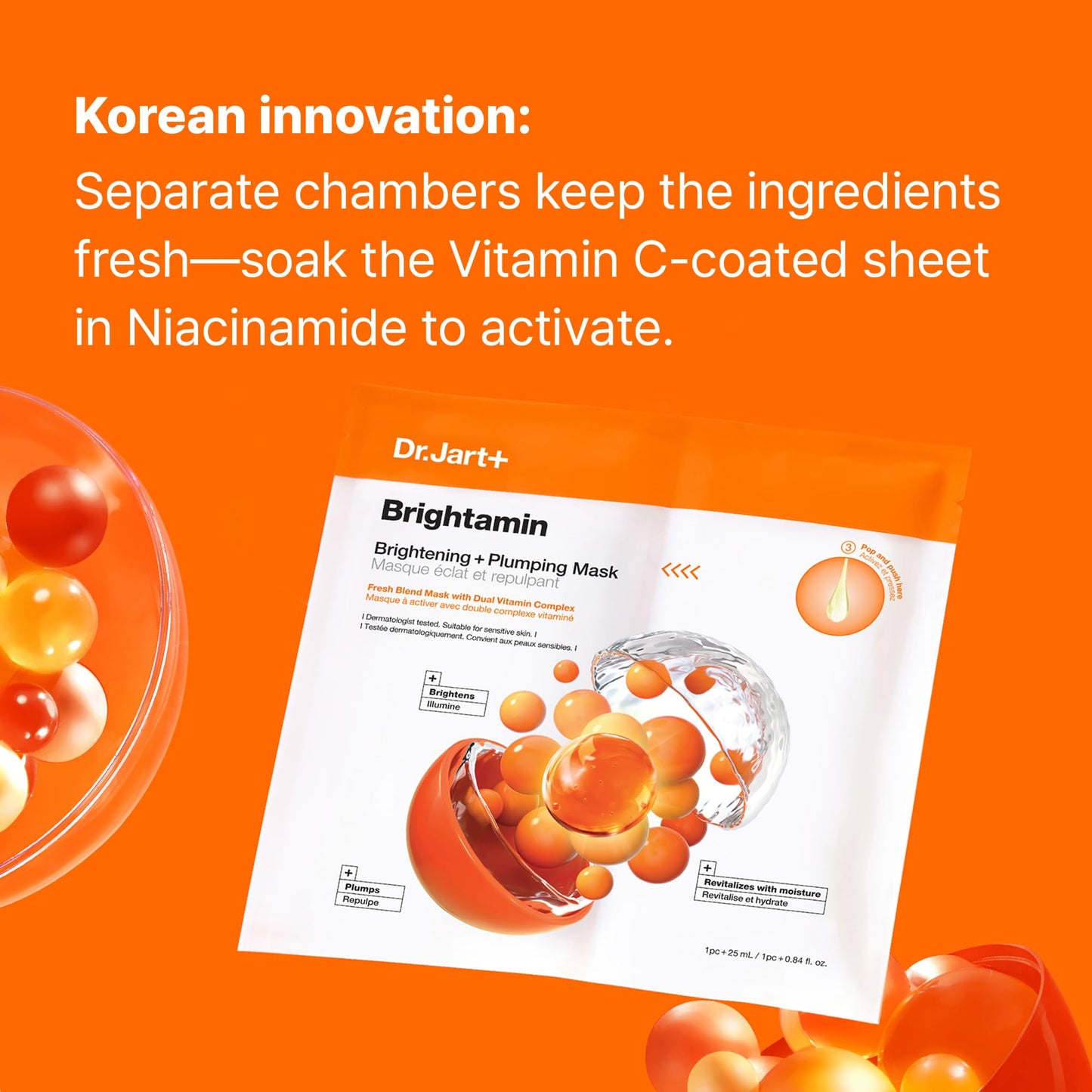 Dr.Jart+ Brightamin Brightening Plumping Korean Face Mask with Vitamin C | Korean Skin Care | Travel Size, 1 Pack