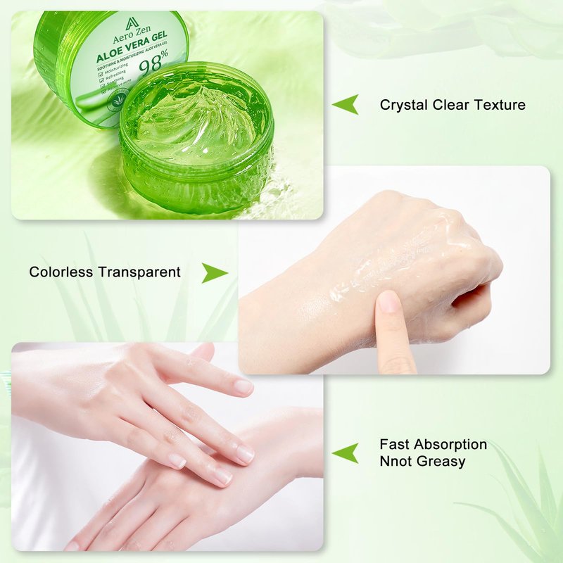 Aero Zen Organic Aloe Vera Gel for Face Made within 12 Hours of Harvest, 98% Pure Aloe Vera Gel for Skin, Scalp, & Hair, Soothing Aloe Face Moisturizer, Multipurpose Skin Care（20oz）