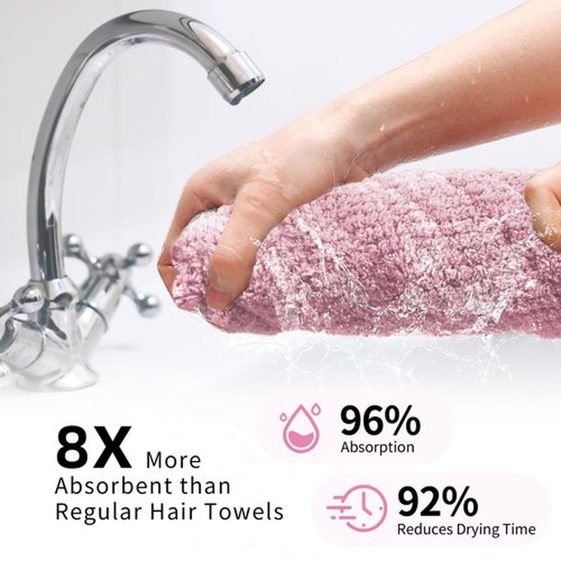 my novel things 2 Pack Extra Large Microfiber Hair Towel, 37.4" x 26.4" Hair Towel wrap for Women, Super Absorbent & Quick Dry Hair Towel, Hair Towel Wrap with Elastic Strap for Curly Hair (Pink)