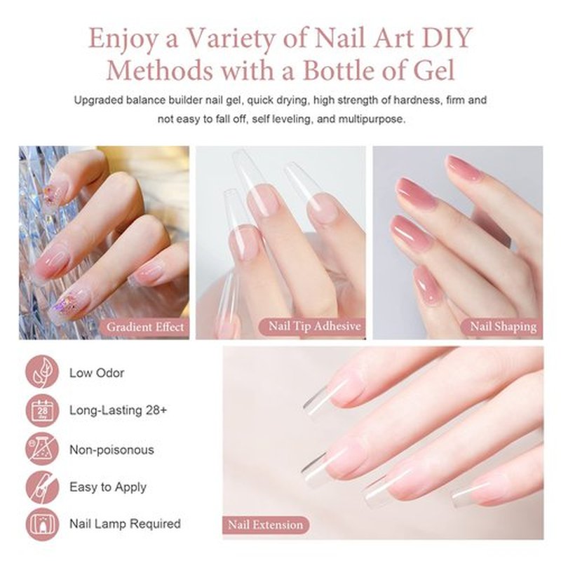 X&D Poly Gel Nail Kit Natural Clear 3 Colors Poly Nail Gel Kit Quick Dry Nail Extension Balance Builder Nail Gel Set 03