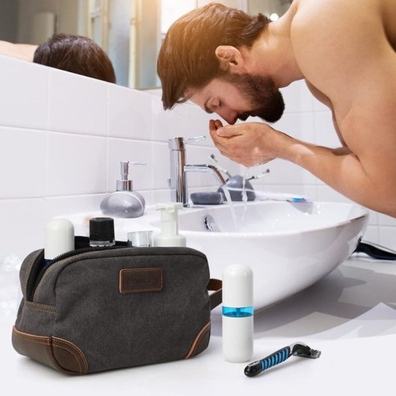 emissary Travel Toiletry Bag for Men, Leather and Canvas Toiletry Bags, Dopp Kit for Men, Travel Bathroom Bag Men's Shaving Kit, Travel Kit Small Bag for Men, Shaving Bag for Travel Accessories (Gray)