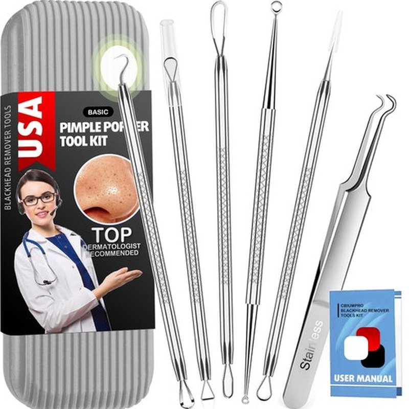 Cbiumpro Blackhead Remover Tools, Pimple Popper Tool Kit, Blackhead Extractor Tool, Zit Popper Tool, Professional Pimple Extractor Tool for Blackhead, Acne, Whitehead, Comedone on Nose - with Case