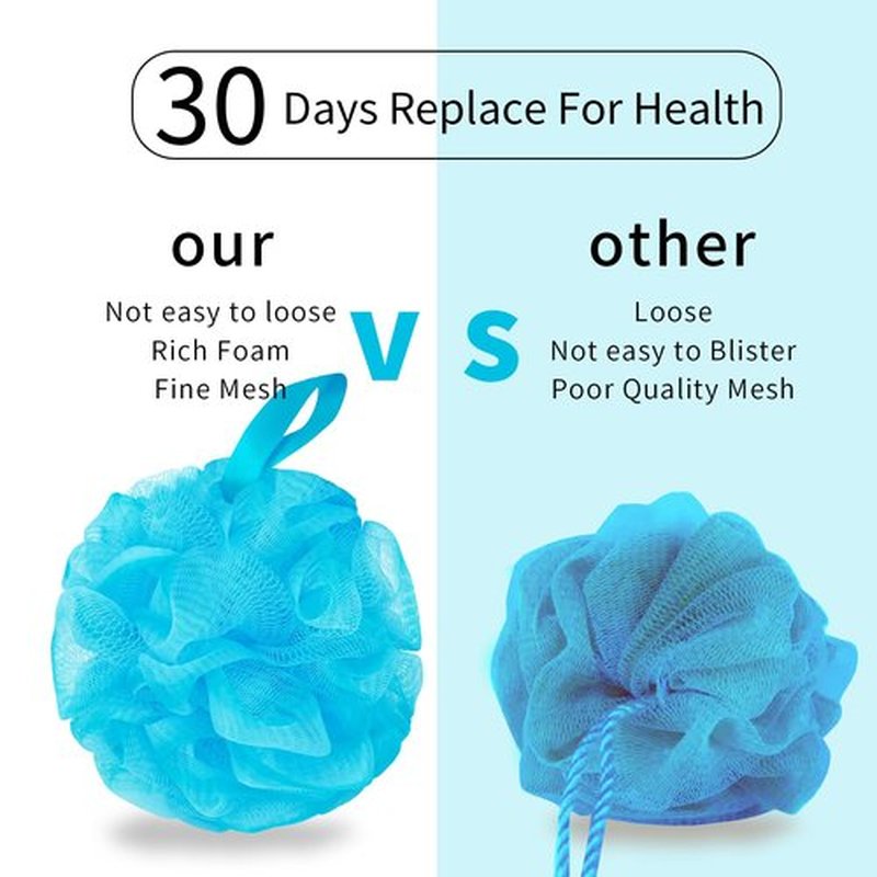 BCKENEY Bath Loofah Shower Sponge Body Back Scrubber Soft Mesh Shower Puffs Exfoliating Loofa for Women & Men Bath Accessories Cleaning Tool (4Pcs 75G, Extra Large)