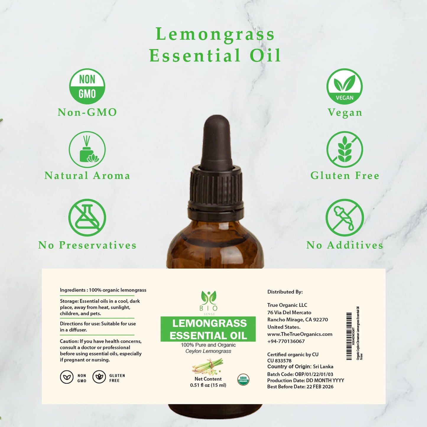Bio Sense Organic Lemongrass Essential Oil |100% Pure & Organic Lemongrass Essential Oil | Use for Diffuser and Candle Making.