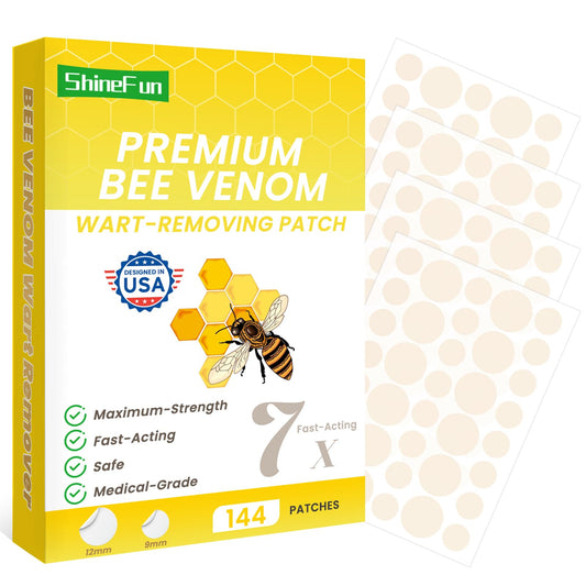 ShineFun Maximum-Strength Bee Venom Wart Remover Patches - Fast-Acting, Painless & Portable | Ideal for Sensitive Skin, Pain-Averse Users & All Skin Tones | 144 Count