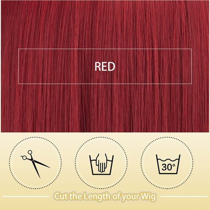 SOFEIYAN 26 inches Long Straight Wig with Bangs Red Synthetic Hair Replacement Wigs Heat Resistant Full Wig for Women Girls