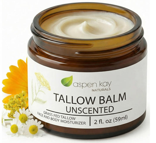 Aspen Kay Naturals Handmade Grass Fed Beef Tallow Balm for Face and Body (Unscented), Organic Chamomile, Yarrow and Calendula, Fragrance Free Skin Moisturizer for Sensitive Skin, 2 fl oz, Made in USA