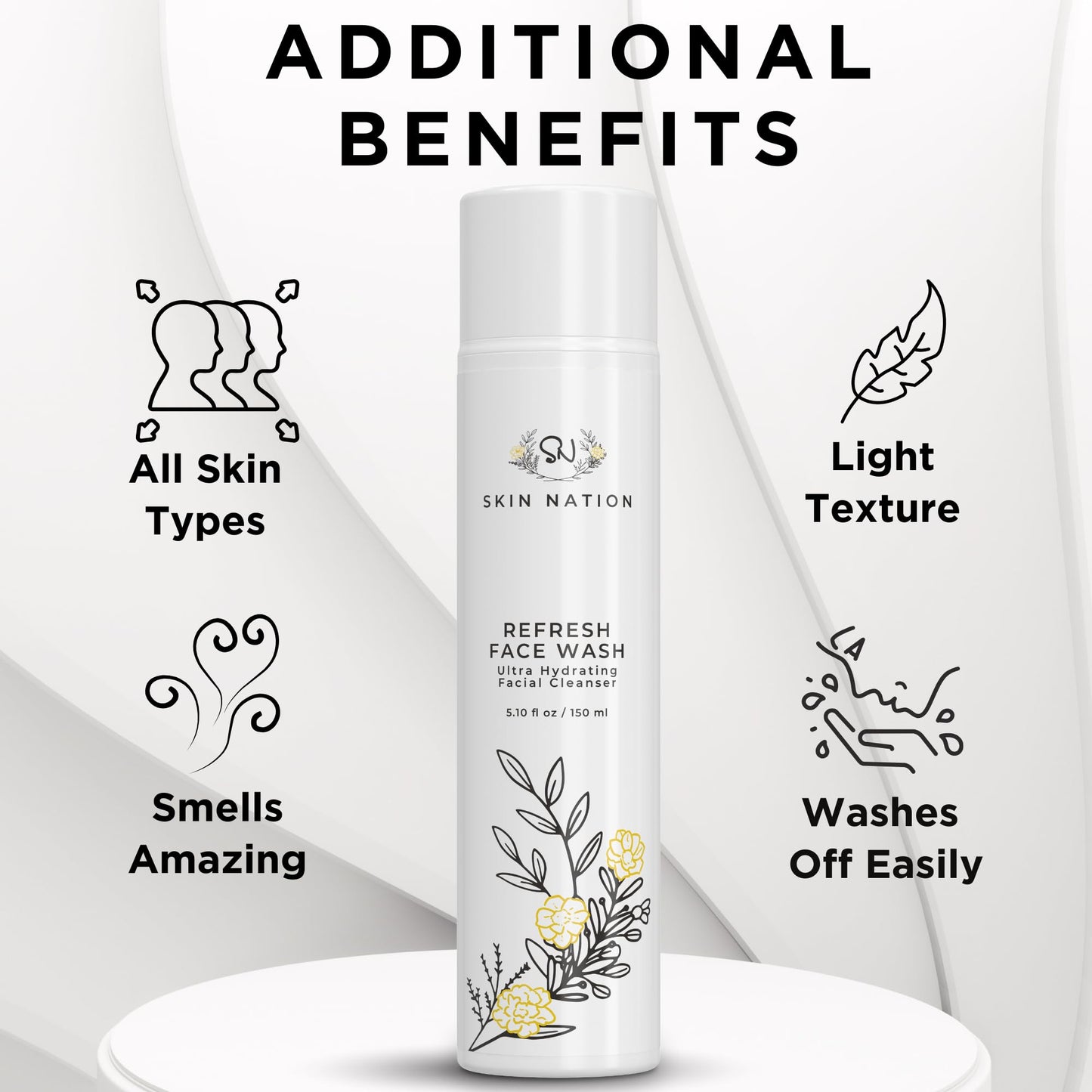 Skin Nation Hydrating Gentle Face Wash with Organic Aloe and Chamomile for Dry, Oily and Sensitive Skin, Paraben Free and Sulfate Free, 5.1 Fl Oz, Made in USA
