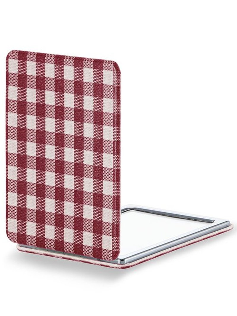 OMIRO Compact Mirror, Unique Plaid Pattern PU Leather 1X/3X Magnification, Ultra Portable for Purses, 2.4" W x 3.4" L, Red Plaid