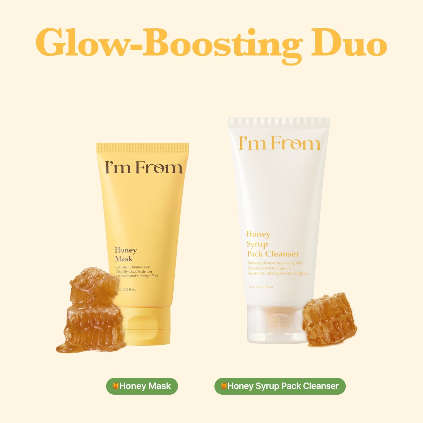 I'm from Honey Syrup Pack Cleanser, Mask-to-Foam Hydrating Cleanser with Honey, Glass & Dewy Glow, Moisture-Rich Facial Cleanser, Korean Skin Care 4.06fl.oz