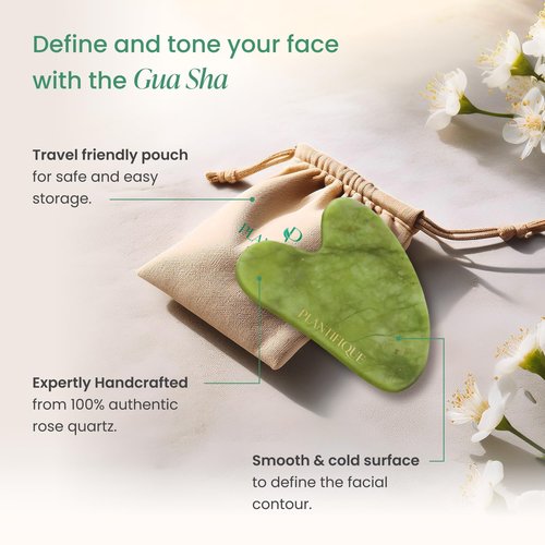 PLANTIFIQUE Massage Ritual Set Premium Certified Rose Quartz Gua Sha + Vitamin C Serum Skin Care Set, Birthday Gifts for Women, Teens, Mom, Brides