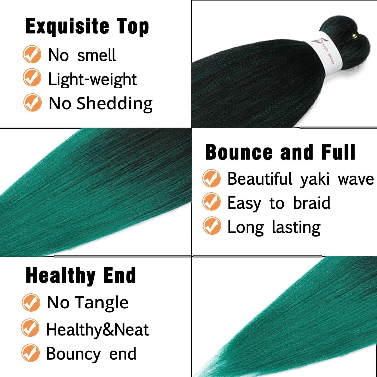 Pre-Stretched Braiding Hair, 20 inch Braiding Hair 8 Packs Ombre Black to Green Professional Soft Yaki Texture,No Itch, Hot Water Setting Hair Extensions for Braids (20in,1B/Green)