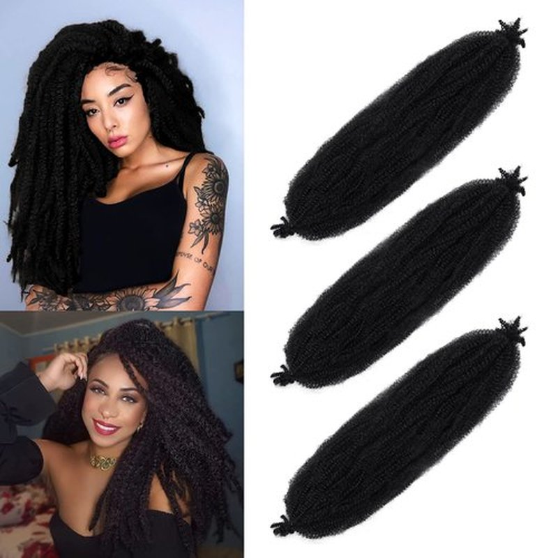 Springy Afro Twist Hair 24 Inch Black 3 Packs Marley Hair Pre Fluffed Spring Twist Hair Twisted Up Cuban Twist Hair Pre separated Kinky Twist Braiding Hair For Women (24Inch,1B)