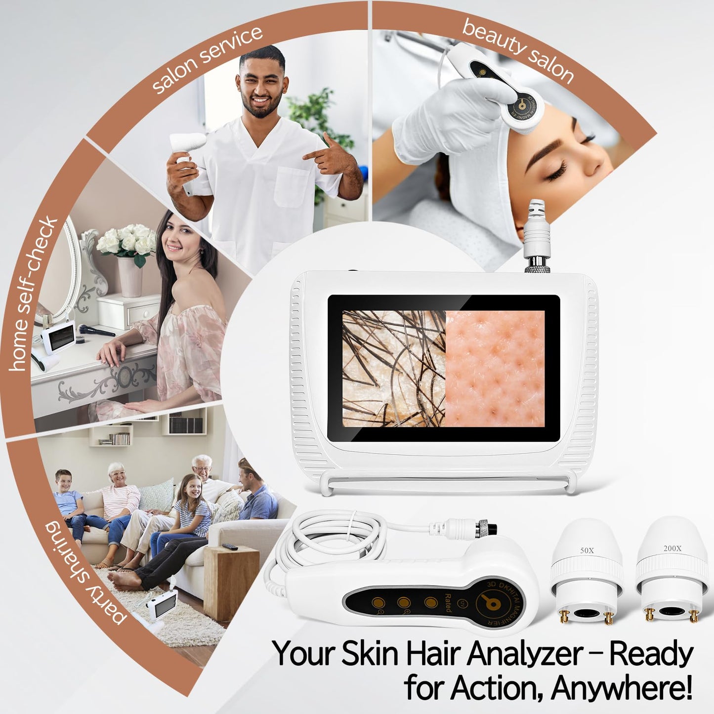 Skin Hair Analyzer, Professional Digital Scalp Analysis Machine with 50x/200x Lenses, Microscope Scanner for Skin Detector (Standard5)