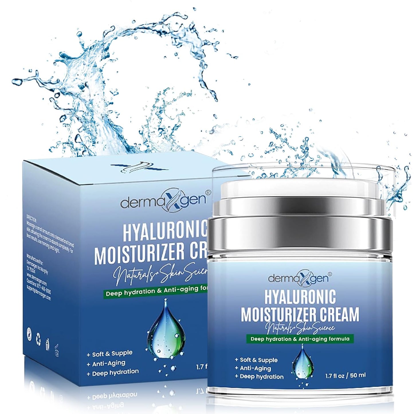 Dermaxgen Hyaluronic Acid Moisturizer - Hydrating Moisturizer Face Cream to Reduce Pigmentation & Improve Skin Elasticity - Anti Aging Cream for Day and Night Use - Suitable for All Skin Types - 50 ml
