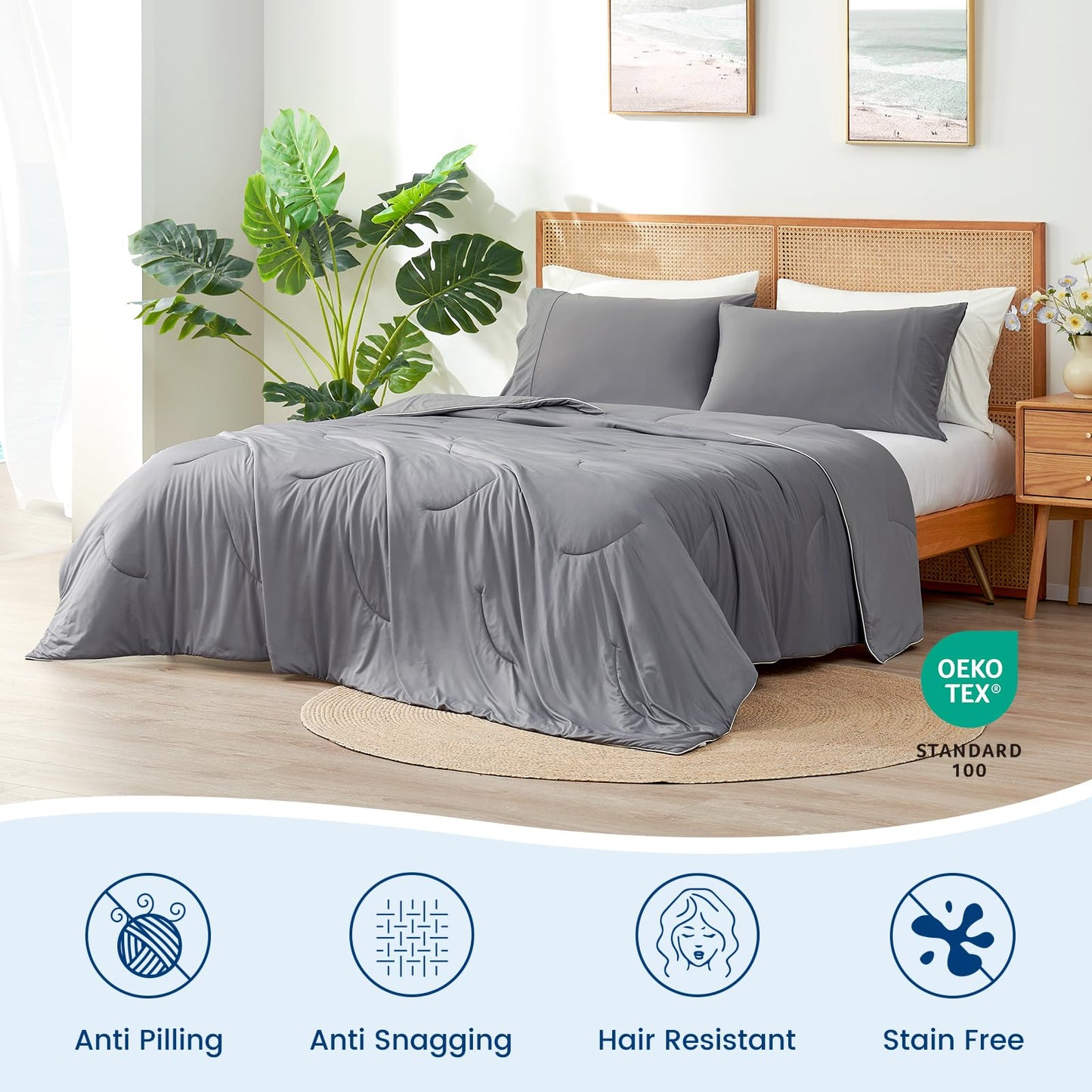 Cozy Bliss Cooling Comforter Queen Size, Reversible Lightweight Cooling Blankets for Hot Sleepers and Night Sweats, Q-Max>0.45 Soft Breathable Silky Smooth Summer Comforter, Dark Grey, 90"x90"
