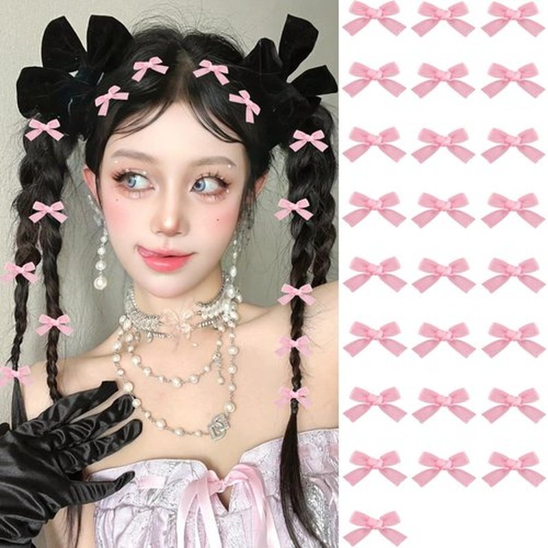 Mini Hair Bows for Women Girls Cute Hair Clips Small Alligator Hair Ribbon Accessories -25P - Pink