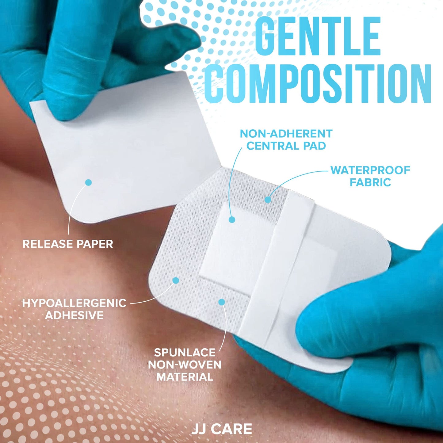 JJ CARE Waterproof Adhesive Island Dressing [Pack of 50], 2" x 3.75" Sterile Bordered Gauze, Breathable Island Wound Dressing, Individually Wrapped Adhesive Gauze Bandages with Non-Stick Central Pad
