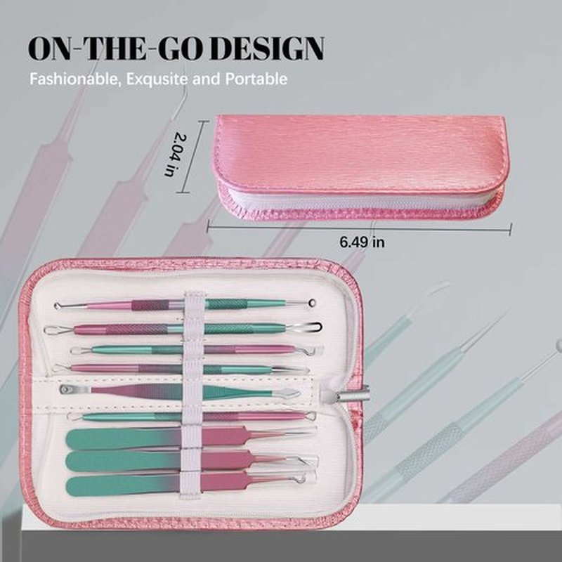 WOAMA Blackhead Remover Pimple Popper Tools Kit Whitehead Remover Stainless Steel Blackhead Extraction Tools for Nose Face with Travel Bag - 9Pcs