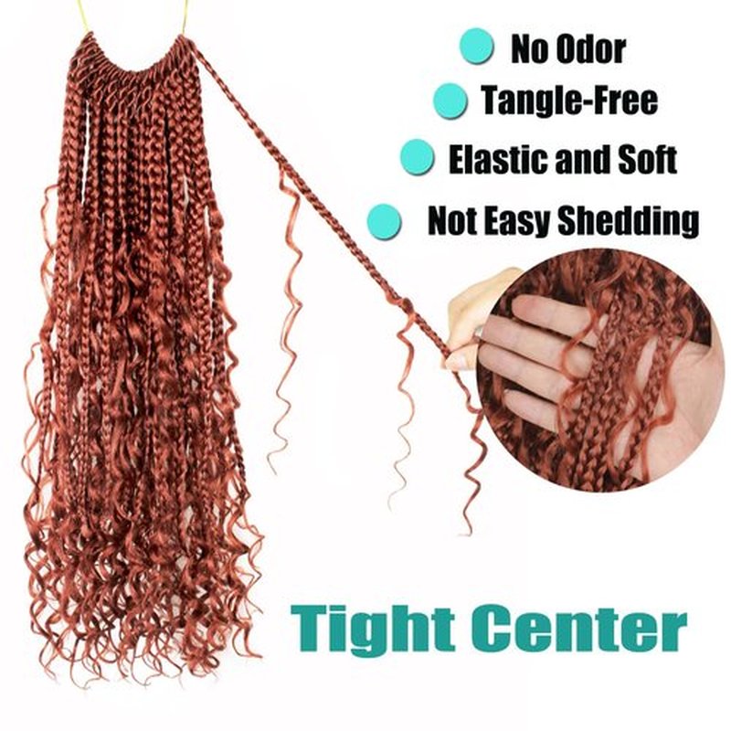 9 Pack Boho Box Braids Crochet Hair - 18 Inch Pre-looped Goddess Box Braids Crochet Hair Bohemian Crochet Boho Crochet Braids With Curly Ends Synthetic Crochet Hair For Women（18 Inch,350#)