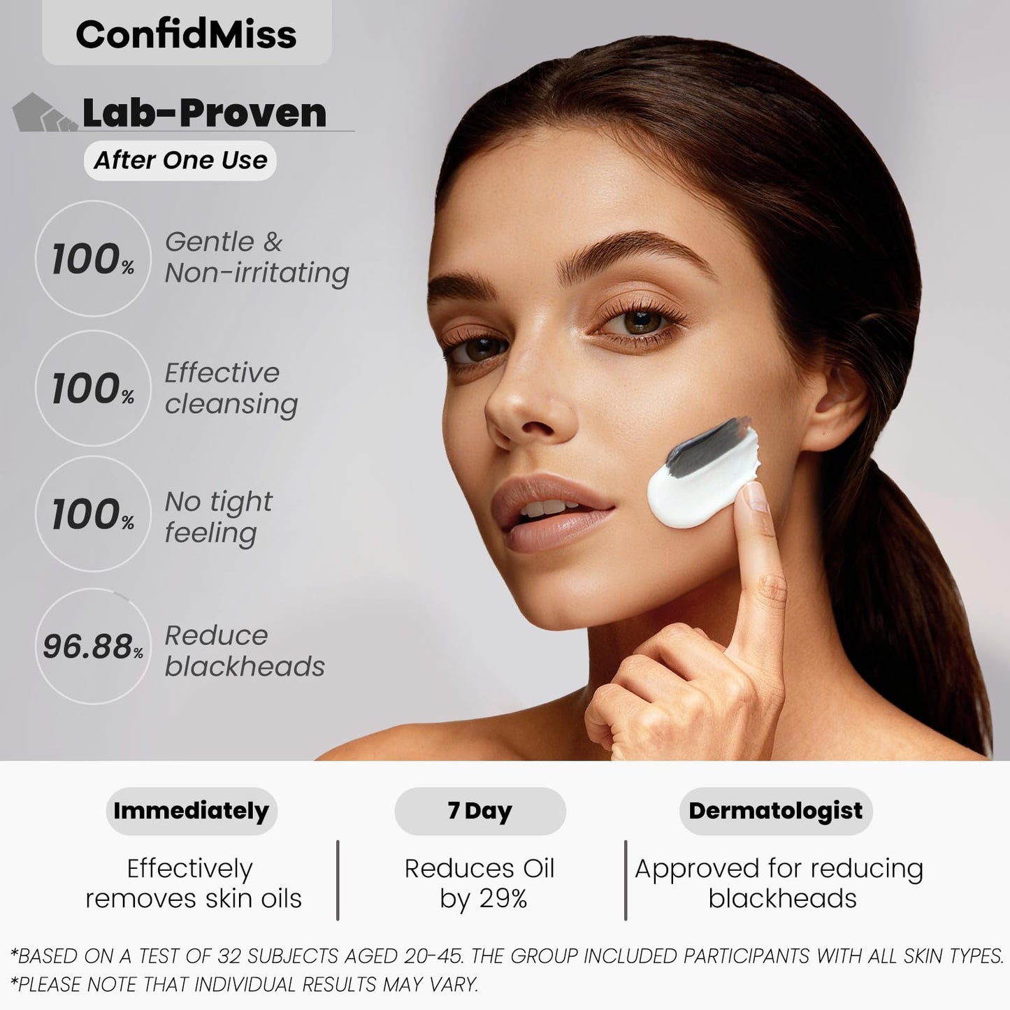 ConfidMiss Dual-Tube Refreshing Facial Cleanser, with Double Micro-Fine White Clay Centella Asiatica Pore Cleaning Blackhead Sunscreen Remover Daily Face Amino Acid Cleanser For Oily Skin 1PC