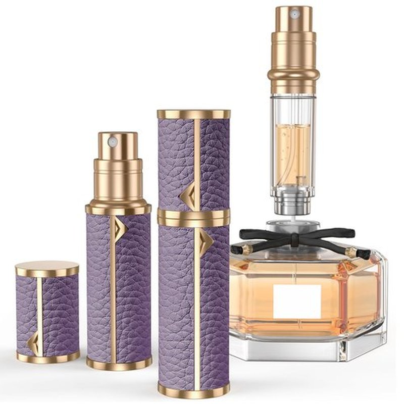 YIERSO Perfume Travel Refillable Bottle,Genuine Leather Bottom-Filling Fragrances Perfume Atomizer,Mini Cologne Dispenser,Portable Sprayer Pocket Size for Cruise Car Trip Purse Gift 5ml (Purple)