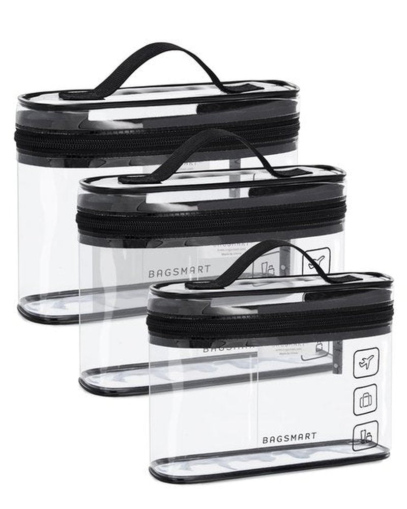 BAGSMART TSA Approved Toiletry Bag, 3 Pack Clear Makeup Cosmetic Bag Organizer, Quart Size Travel Bag for Toiletries, Carry-on Travel Accessories Essentials, Black-3pcs