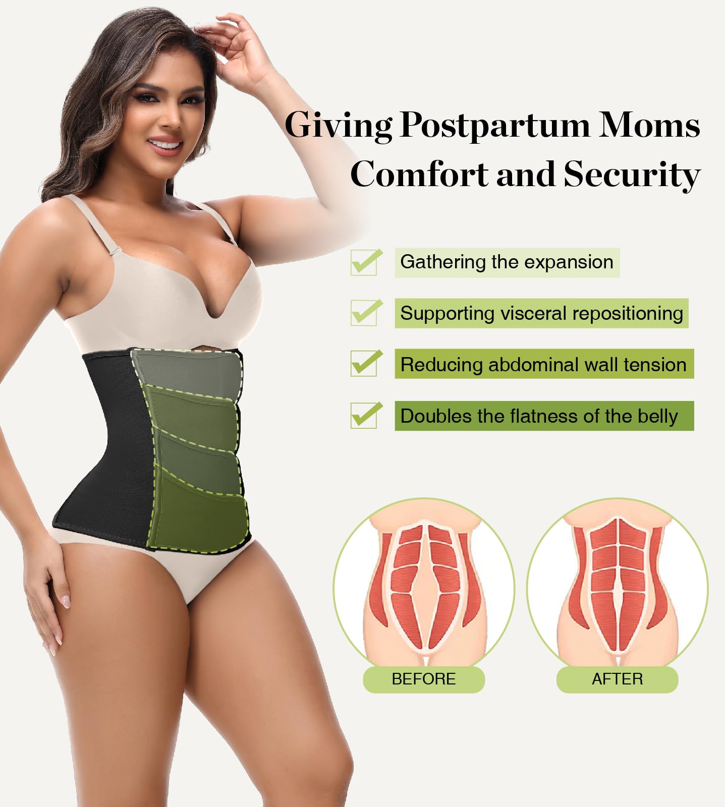SHAPSHE Waist Trainer for Women Postpartum Recovery Wrap Girdle Cincher Corset Shapewear Belly Band Black M