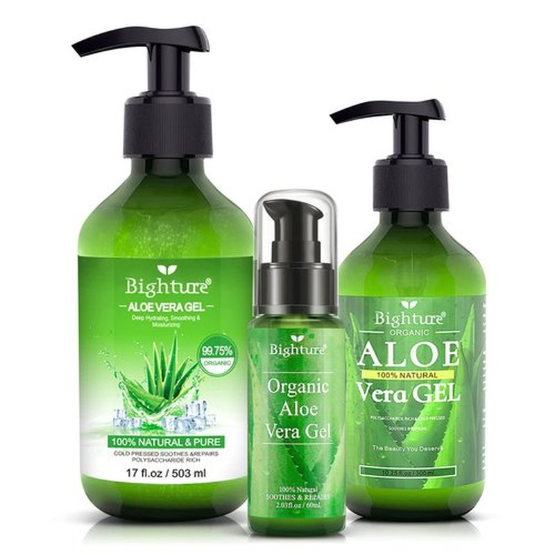 BIGHTURE Aloe Vera Gel, 100% Aloe Vera Organic from Freshly Cut Aloe Leaves, Skin Care for Deeply & Rapidly Soothing, Firming, After Shave, Sunburn Relieve, etc