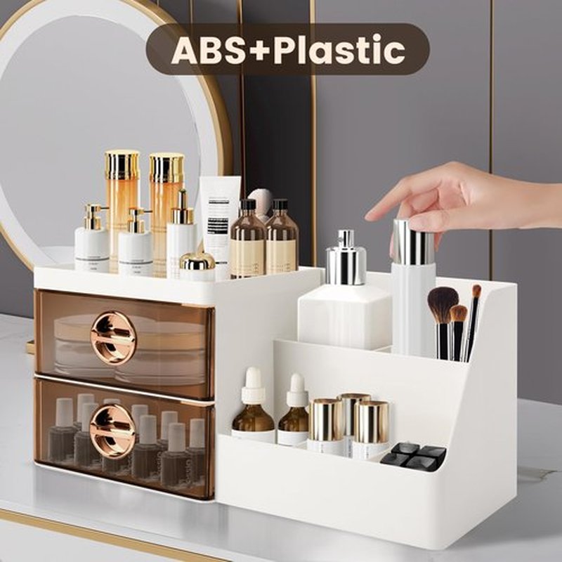 Makeup Organizer with Clear Drawers,Plastic Skincare Organizers for Vanity,Large Capacity Makeup Organizer Countertop for Cosmetics, Skincare,Office Stationery (Brown Drawer)