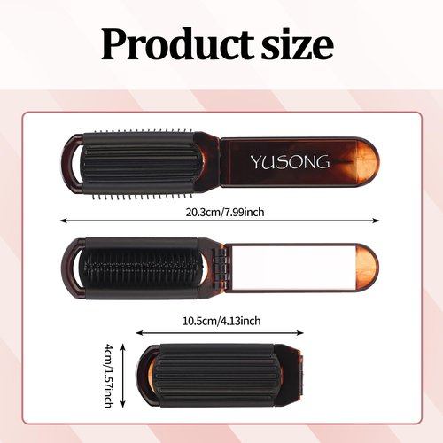 Yusong Mini Travel Hair Brush Set - Folding Hairbrush with Compact Mirror for Women, Pocket-Size Comb for Purse, Gym, Trip, and Swimming,Pack of 2
