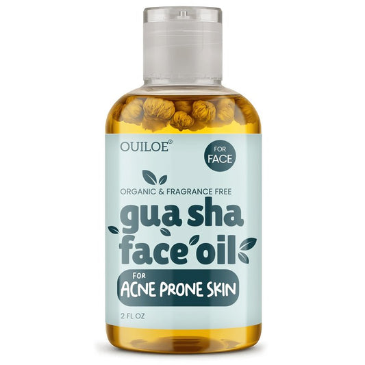 Gua Sha Facial Oil for Acne Prone Skin - Non Comedogenic Face Oil for Gua Sha - Non Greasy Face Massage Oil - Unscented, Lightweight, Natural and Non Irritating, 2oz by Ouiloe