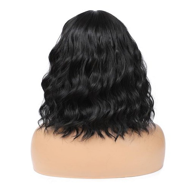 Amarlis Short Black Wigs for Women, 14 Inch Bob Curly Wig with Bangs, Natural Looking Heat Resistant Synthetic Fiber Bob Wigs for Cosplay Daily Party Use
