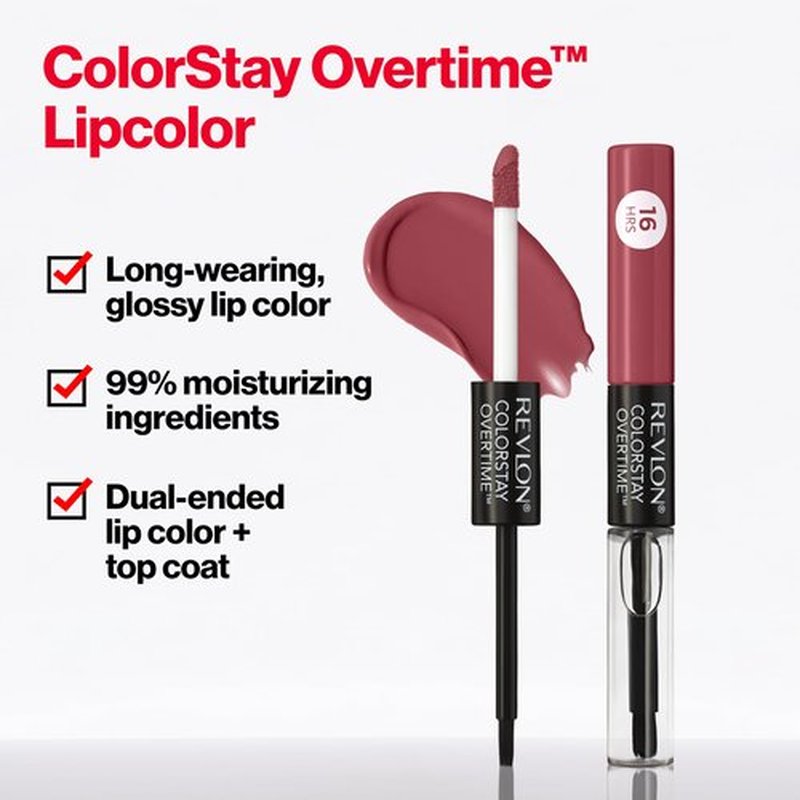 Revlon ColorStay Overtime Liquid Lipstick with Clear Lip Gloss, Lip Makeup Stocking Stuffers for Women, With Vitamin E, 320 Faithful Fawn, 0.07 Oz